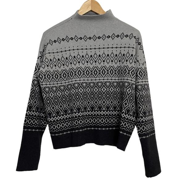 Joie Fair Isle Patterned Mock Neck Soft Pullover Sweater Gray Black Size M - Picture 1 of 4